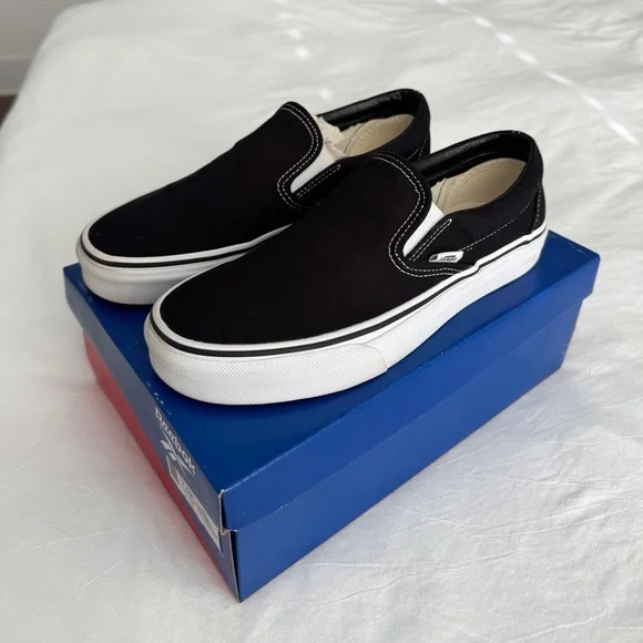 Vans Black and White Slip-On Loafers with Elastic Panels - Picture 1 of 5